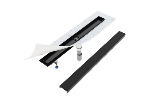 Aquabad® SDS Duschrinne 70cm Schwarzmatte mit Blende - Hochwertige 70cm Duschrinne aus Edelstahl mit innovativem Haarsieb für einfache Reinigung. Ideal für moderne, barrierefreie Duschen und einfache Montage dank umfassendem Zubehör.