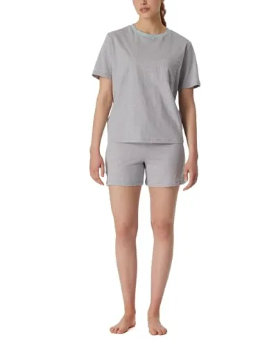 Schiesser Damen Schlafanzug Set kurz - Schlafanzüge für Damen, aus bequemer Baumwolle, mit weiter geschnittenem T-Shirt und elastischer Hose für optimalen Tragekomfort.