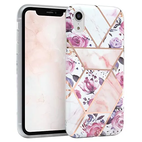 EAZY CASE Handyhülle Silikon mit Kameraschutz kompatibel mit iPhone XR, im Blumen Design, Rosen Motiv Hülle, Ultra dünn, Slimcover, Silikonhülle, Backcover, Rosé-Gold