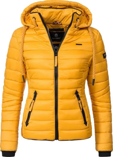 Navahoo Damen Steppjacke Lulana Gelb Gr. S - Modische Funktionsjacke für den Übergang mit abnehmbarer Kapuze, wasserabweisendem Material und tailliertem Schnitt – ideal für stilvolle Outfits in Frühling und Herbst!