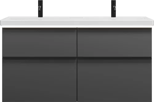 burgbad Eqio Keramik-Doppelwaschtisch inklusive Waschtischunterschrank mit LED-Beleuchtung, mit 4 Schubladen, Breite 1230mm, SEZD123F6584C0001G0252