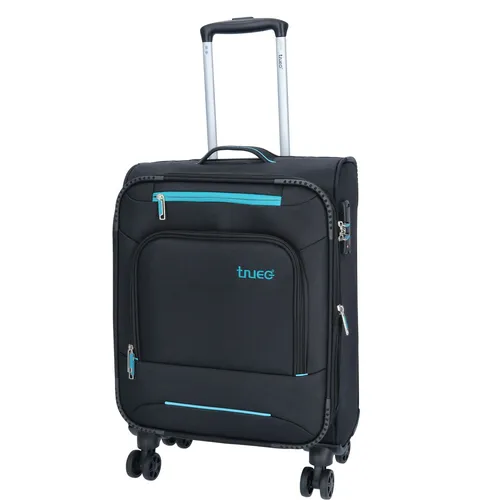 TheTrueC 4-Rad Trolley 55cm Black-Blue Palma - Koffer aus ultra leichtem Material, stilvolles Design und TSA-Zahlenschloss für sicheres Reisen. Ideal für Kurztrips und Handgepäck.