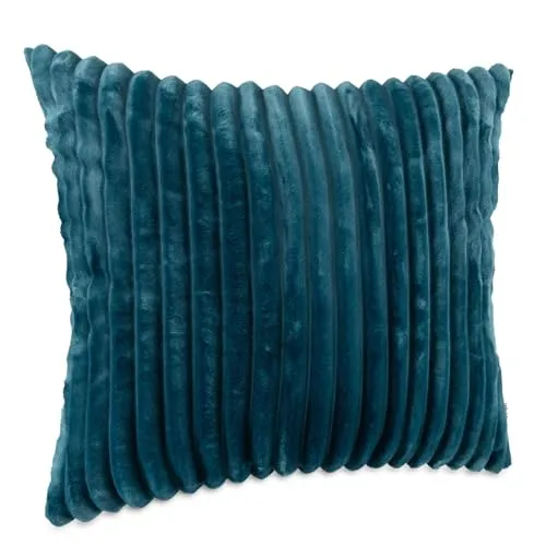 Dekokissen Kissenbezug Sofakissen Pillow Plüsch Kuschelkissen Zierkissen Cord Kissen Couchkissen Kord Kissenhülle ultraweich gestreift Lilli 60x60cm ohne Füllung Türkis