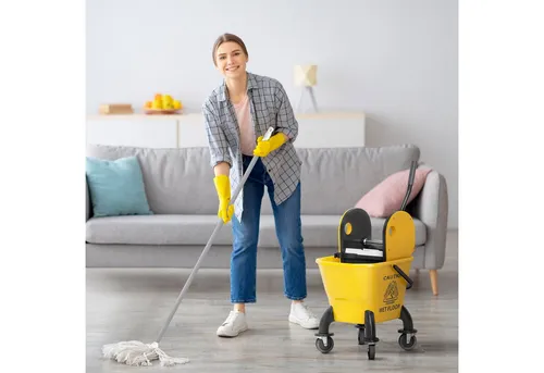 HOMCOM Reinigungswagen mit 26L Eimer und Presse - Reinigungswagen für Haushalt und Gewerbe, mit 26L Kapazität und abnehmbarer Presse für müheloses Auswringen, ideal für effizientes und komfortables Putzen.