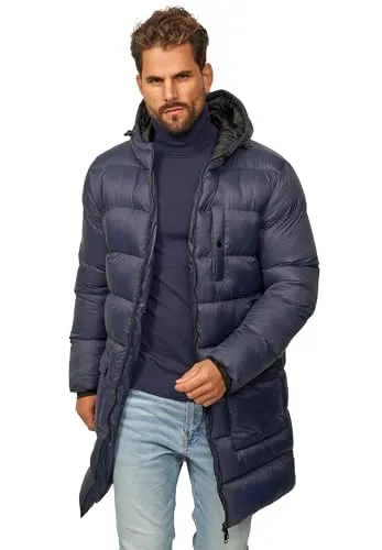 Soulstar Herren Parka Winterjacke als Langer Steppmantel mit Kapuze - Winterparka als Puffermantel - Wintermantel für Männer S2_AG05-Navy-XXL