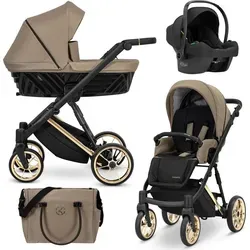 Kunert Ivento Premium 3in1 Kinderwagen Braun mit Goldrahmen in braun von Kunert