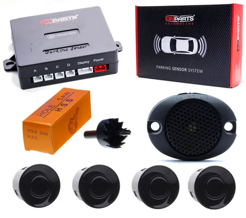EINPARTS Einparkhilfe EPP BUZZER N BLACK - Autoteile mit 4 Ultraschallsensoren für sicheren Einparkvorgang, akustischer Alarm und einfache Installation mit Bohrer.