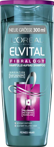 Elvital Shampoo Fibralogy 300ml - Shampoo für feines Haar, angereichert mit FILLOXANE für mehr Fülle und Griffigkeit. Ideal zur Unterstützung der Haartransformation und für ein langanhaltend volles Haargefühl.