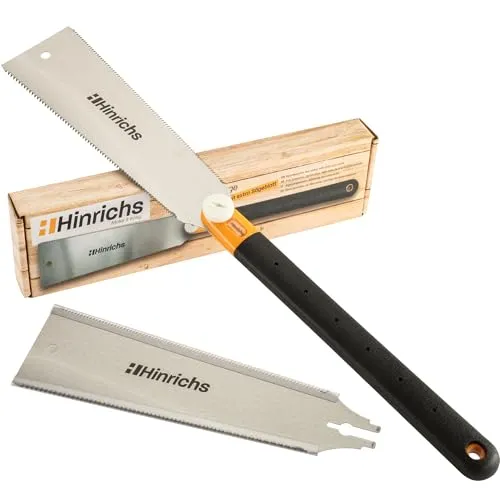 Hinrichs Ryoba-Säge Typ Japansäge 25 cm - Holzsäge aus Karbonstahl - Doppelseitige Säge für Holz & Kunststoff - Zugsäge - Set inkl Wechsel-Sägeblatt - Handsäge im Japanischen Stil