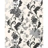 EDEM 833-20 Edle Blumen Tapete Schwarz Weiß Silber - Hochwertige Vinyltapete mit floralem Muster, ideal für alle Wohnbereiche. Mit metallischen Akzenten verleiht sie jedem Raum Eleganz und Stil.