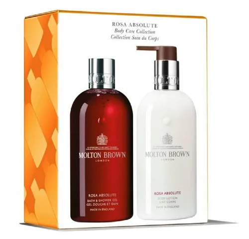 MOLTON BROWN Rosa Absolute Body Care Collection - Körperpflege Set mit 2 x 300 ml, beinhaltet ein tiefenreinigendes Duschgel und eine feuchtigkeitsspendende Lotion, angereichert mit blumigen Noten von schwarzer Johannisbeere und Rose.