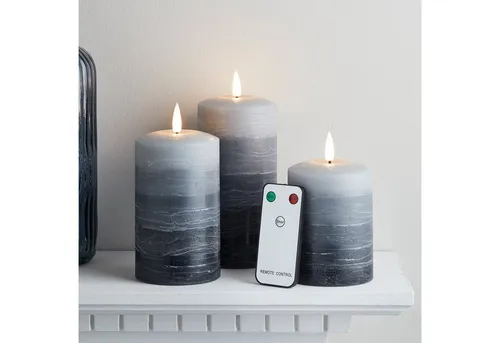 Lights4fun TruGlow® LED-Kerzen Trio in Grau in grau von Lights4fun