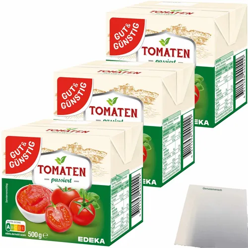 Gut&Günstig Tomaten passiert 3x500g - Obst- & Gemüsekonserven, ideal für schnelle und einfache Zubereitung von Saucen und Suppen, in praktischer Kartonverpackung für optimale Lagerung.