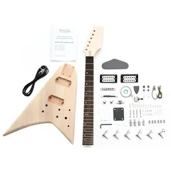 Rocktile DIY RR Bausatz E-Gitarre – Individuelle E-Gitarre selbst bauen - Gitarren Bausatz im RR-Style aus Mahagoni mit hochwertigem Blackwood-Griffbrett. Ideal für kreative Musiker, die ihre eigene E-Gitarre gestalten möchten.
