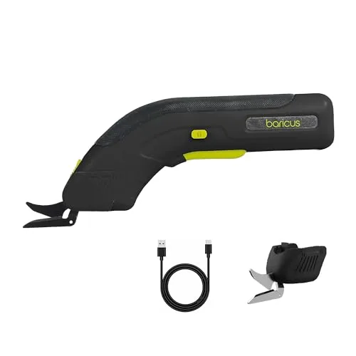Baricus Akku Schere 3,6V Universal Cutter 2000 mAh 10.000 U/min elektrische Stoffschere Kartonschneider inkl. 2 Schneidköpfe Lithium Akku – B-Ware