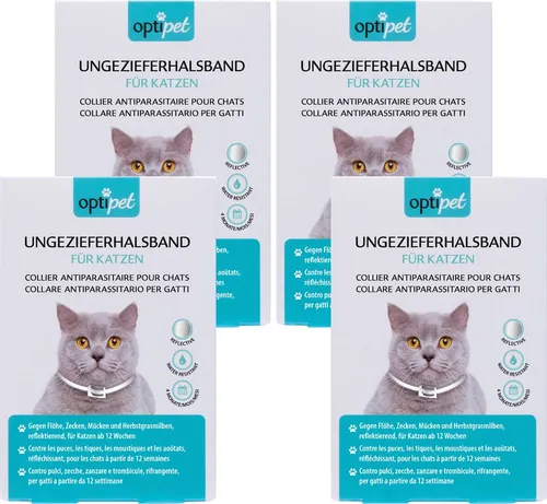 OptiPet Flohhalsband für Katzen - 4 Monate Schutz - Tierhalsband mit Antistrangulationssystem, wasserfest und reflektierend. Schützt vor Flöhen, Zecken und Mücken für alle Katzen ab 12 Wochen.