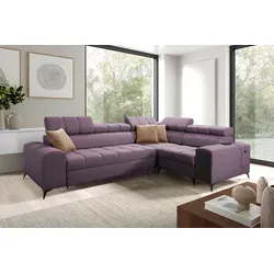 Kaiser Möbel Elegantes Ecksofa mit modischer Steppung mit Schlaffunktion,USB GRECO II Avra Violett Rechts