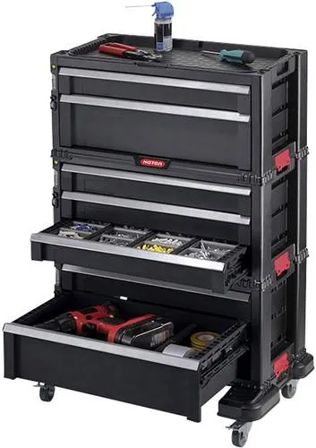 KETER Trolley Modul mit 7 Schubladen - Werkstattwagen für Werkzeuge, mobil und erweiterbar mit praktischen Organisierern
