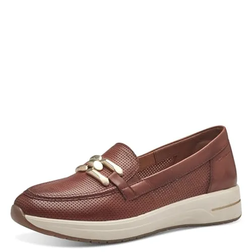 Tamaris Comfort Damen Slipper aus Leder Bequem, Braun (Cognac), 40 EU