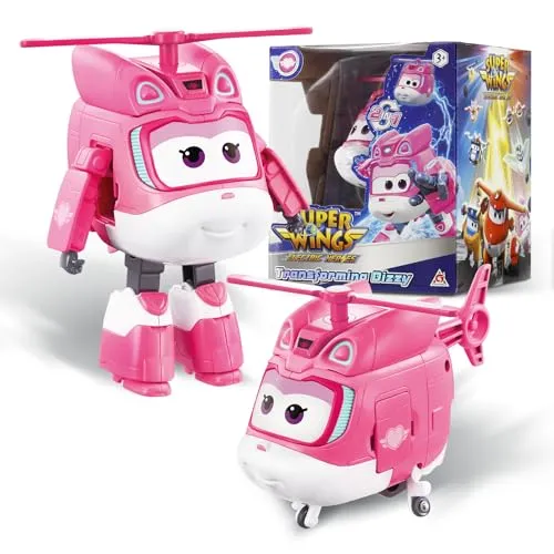 Super Wings Transformations-Flugzeug Supercharged Dizzy, ca. 12,7 cm große Spiel-Figur für Kinder, Spielzeug-Flugzeug und Roboterfigur für 3+ Jahre Alten Jungen Mädchen, Pink