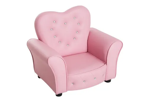 HOMCOM Kindersofa Prinzessin Rosa - Sofa fürs Kinderzimmer mit royales Design und Kristallknöpfen, ideal für kleine Prinzessinnen. Hochwertiger PVC-Leder Bezug und stabiler Holzrahmen bieten hohen Komfort und einfache Reinigung.