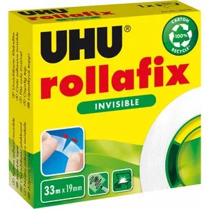 UHU Klebeband 36310 rollafix invisible, 19mm x 33m, unsichtbar, beschriftbar, Kern-Ø 26mm