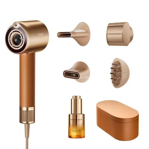 Dreame Miracle Pro Haartrockner,Rotlicht-Kopfhautpflege,Haarpflege mit negativen Ionen,130K U/min,4 Temperaturstufen,2 Gebläsestufen,Ledergriff,Gold