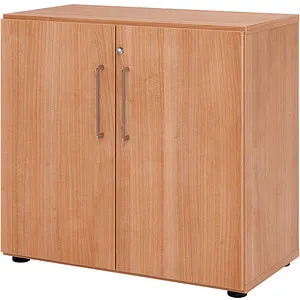 Hammerbacher Regal mit Türen 2OH Nussbaum 928T2 - Büroschrank mit 2 Drehtüren, abschließbar und höhenjustierbar. Ideal für sicheren Stauraum im Büro, elegantes Nussbaum-Design.