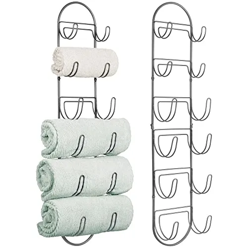 mDesign 2er-Set Handtuchhalter zur Wandmontage – Elegante Handtuchablage aus Metall – Ideal für Bad und Gäste-WC – Dunkelgrau - Praktisches 2er-Set Handtuchhalter zur Wandmontage aus hochwertigem Metall – stilvolles Badzubehör, das Platz spart und für Ordnung sorgt.