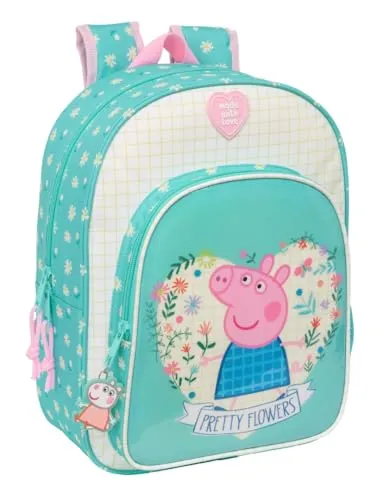 PEPPA PIG PRETTY FLOWERS - Kinderrucksack für Schule und Freizeit - Robuster Schulrucksack mit einzigartigem Peppa Pig Design, ergonomischen Schulterpolstern und geräumiger Fronttasche, ideal für Schulalter-Kinder.