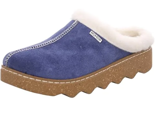 Rohde Damen Hausschuh Leder Pantoffel Foggia-D 6125, Blau, Größe 41 - Kuschelige Damenpantoffeln aus Velourleder mit warmem Schurwollfutter. Rutschfeste Plateau-Sohle für optimalen Halt und Komfort im Alltag. Ideal für entspannte Stunden zu Hause.