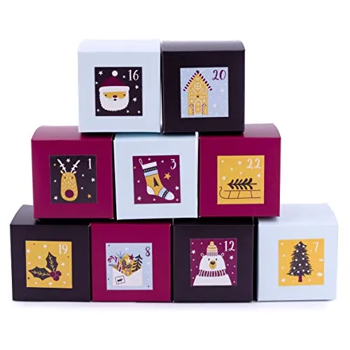 Adventskalender zum Befüllen Boxen Balu 24 Geschenkboxen Schachteln Weihnachten, Weihnachtskalender DIY Bastelset inkl. Adventszahlen Aufkleber von pajoma®