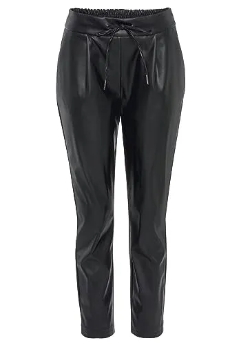 Lascana Damen Schlupfhose - Damen-Hosen in cooler Lederoptik, mit bequemem Gummizugbund und schmal zulaufender Beinform für einen trendigen Look.