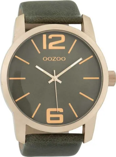 OOZOO Quarzuhr XXL Herrenuhr C9733 – Exklusive Herren-Armbanduhr in Roségold, und Braun, Lederarmband, 48 mm Gehäuse – Maskulin & Elegant