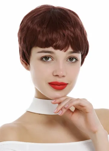 Perücke Damen Frauen sehr kurz Pixie Cut Kurzhaarfrisur Pony Rotbraun Rostbraun