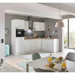 Küchenblock mit E-Geräten CORNWALL - Komplettküche in Weiß - Küchenzeilen mit integriertem Backofen und Kühlschrank, ideal für platzsparende Küchenlösungen und modernes Design.
