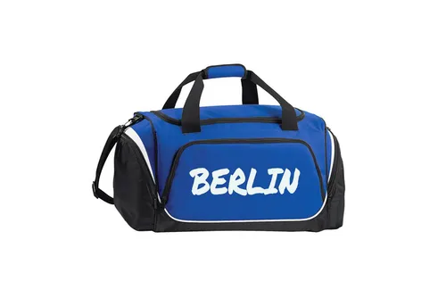 multifanshop Sporttasche Berlin blau - Sporttasche mit 4 Fächern und Flaschenhaltern, ideal für Fans und Sportler. Robustes Material für langlebige Nutzung und brillante Farben.