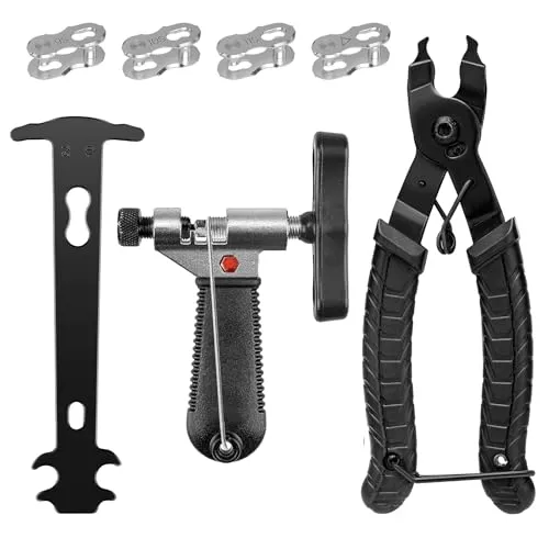 EXFU Fahrradkette Reparatur Set, Kettennieter Fahrrad, Kettenzange, Kettenschloss Zange und 4 Paar Fahrradketten Nieten, Fahrradkette Werkzeug Set für 6-12 Fach Fahrradkette