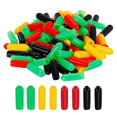 sourcing map 100 Stück Gummi Endkappen 4 mm PVC Vinyl Kunststoffkappe Schutzkappen Abdeckung für Schrauben Bolzen Gewinde Metallstäbe Elektrokabeln Drahtseile Bowdenzug Rund Rohr Zaunpfosten