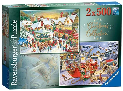 Ravensburger Collection No.1 Market & Santa's Christmas Supper Puzzle, 500 Teile, für Erwachsene und Kinder ab 10 Jahren, 2 Stück
