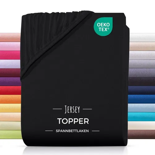 Carpe Sonno Topper-Spannbettlaken Schwarz 160x200 cm - Hochwertiges Jersey Spannbettlaken aus 100% Baumwolle für Topper bis 10 cm Steghöhe. Mit Rundumgummi für perfekten Sitz. Pflegeleicht, bügelfrei und Oeko-Tex® zertifiziert.
