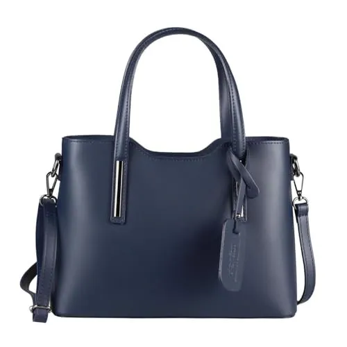 OBC Made IN Italy Damen Echt Leder Tasche – Stylischer Business Shopper in Blau - Diese elegante Umhängetasche aus italienischem Rindsleder überzeugt durch ihre hochwertige Verarbeitung und Vielseitigkeit. Ideal für Alltag, Uni oder Reisen – ein echter Hingucker!