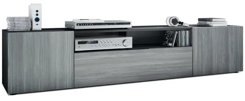 Vladon Lowboard Mogan – TV-Kommode in Schwarz matt und Avola-Anthrazit - Elegantes Lowboard Mogan mit modernem Design, 2 Türen und 1 offenes Fach. Ideal für Ihre Unterhaltungselektronik, einfache Selbstmontage und hochwertige Verarbeitung aus Holzwerkstoff.