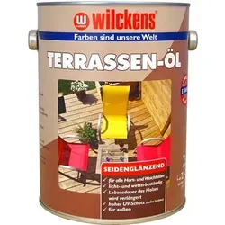 Wilckens Terrassen-Öl 2,5 Liter seidenglänzend für Hart- und Weichhölzer - Holzöle für Außen, sorgt für optimalen Schutz und eine schöne, seidenglänzende Oberfläche auf Holzterrassen.