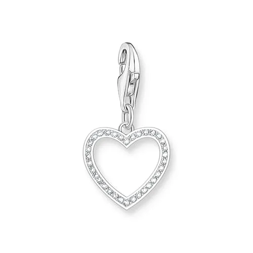 THOMAS SABO Charm Anhänger Herz aus Sterlingsilber - Charm-Anhänger in Herzform aus 925er Sterlingsilber, verziert mit funkelnden weißen Zirkonia, ideal für eine persönliche Note an Ihrem Armband.