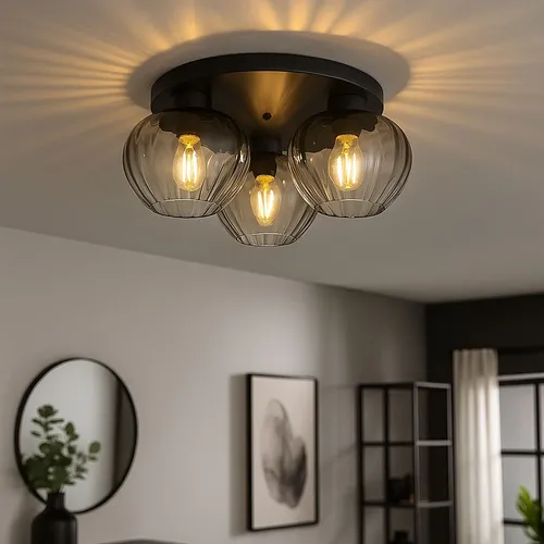 Retro Deckenlampe 3-flammig mit Rauchglas von Nowa