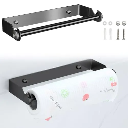 Meyagot Küchenrollenhalter, Küchenpapierhalter Wandmontage, Papierrollenhalter Rollenhalter Wandrollenhalter Edelstahl Küchenrollen Für Küchenkrepp Holder Für Küche Schrank Bad(Schwarz 27cm)