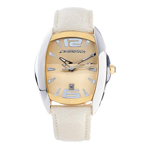 Chronotech Unisex Erwachsene Analog Quarz Uhr CT7814M-04 - Elegante Armbanduhr aus hochwertigem Edelstahl mit beigem Lederarmband, perfekt für stilbewusste Herren und Damen.