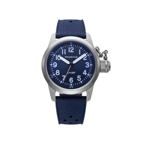 PRAESIDUS Taucheruhren für Herren, Militär, Gehäuse 38 mm, blaues Sunray-Zifferblatt, 20 ATM, montiert in den USA, automatisch, Geschenk, Blue Sunray – blaues tropisches Gummiarmband, Militär