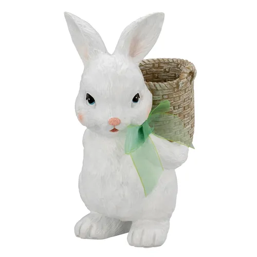 großer Deko Osterhase Kunststein mit Korb 24 cm Ostern Deko Figur Hase stehend
